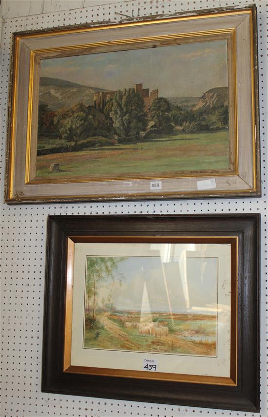 Norman Bradley w/col & oil on canvas of a chateau